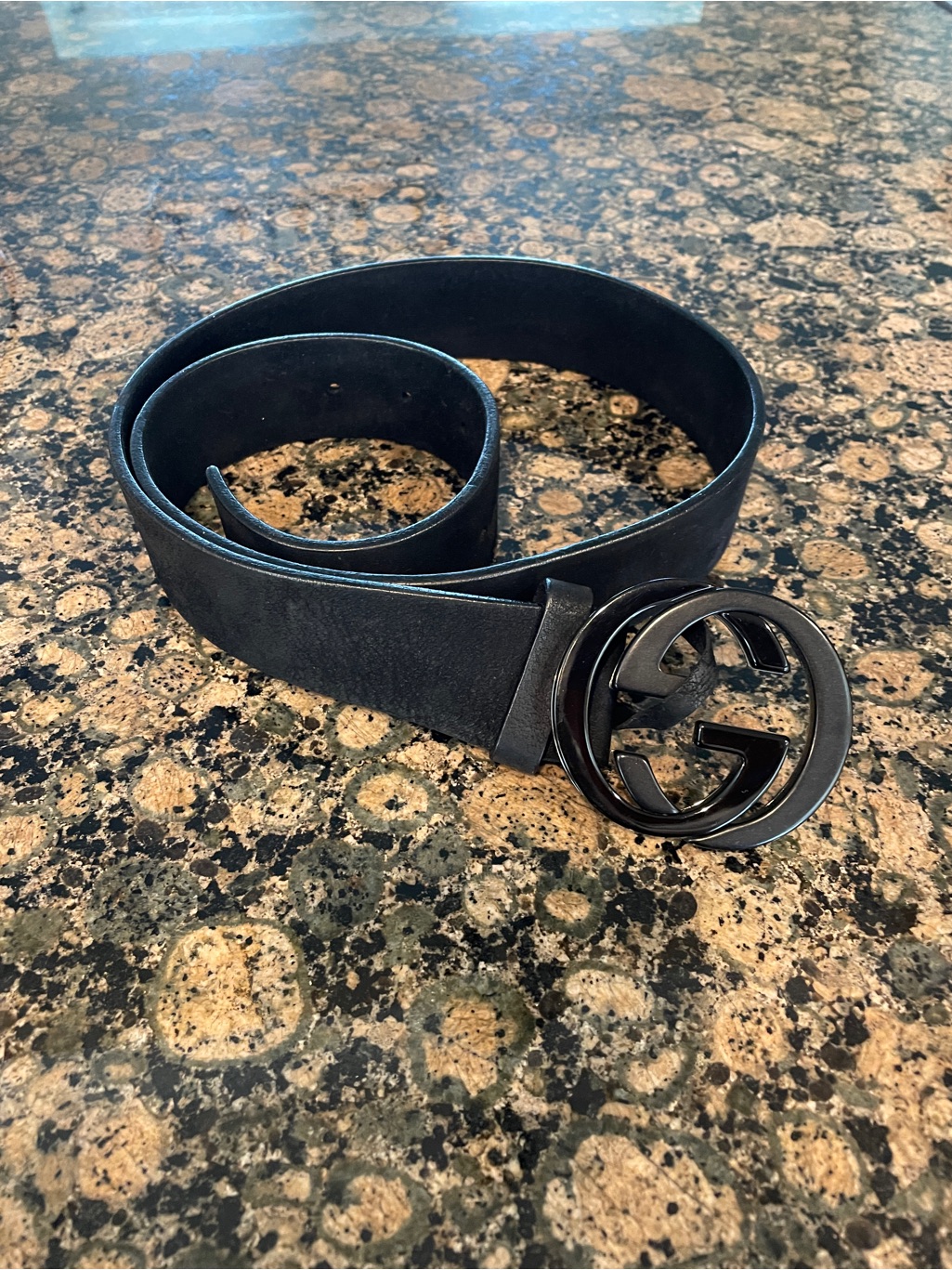 Black Suede Women Belt With Interlocking G-Style Buckle Size 85